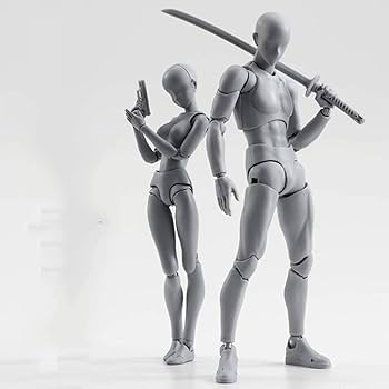 デッサン関節人形　男女ペアセット　13cm グレー デッサン人形 男女セット モデル人形 肌色 グレー フィギュア